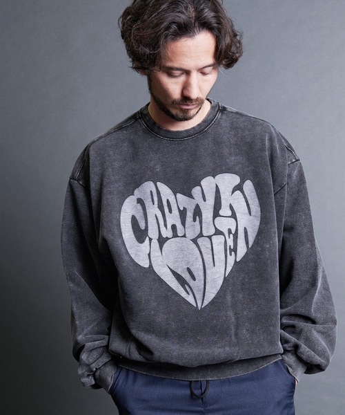 COMMON WARE(コモンウェアー)の「COMMONWARE:"HEART"プリント 硫化染め裏毛プリントクルーネック スウェット(スウェット・メンズ・ブラック/ベージュ・L/XL/M)」の4枚目の写真