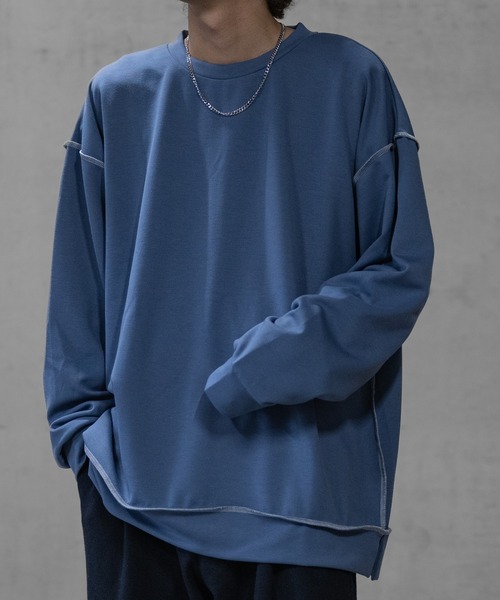 Naive magic(ナイーブマジック)の「【a】シルクタッチダンボールニット アウトステッチ クルーネックスウェット(スウェット・メンズ・ブルー/ブラック/ホワイト・LARGE/MEDIUM)」の3枚目の写真