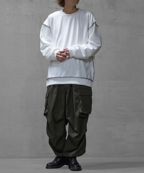 Naive magic(ナイーブマジック)の「【a】シルクタッチダンボールニット アウトステッチ クルーネックスウェット(スウェット・メンズ・ブルー/ブラック/ホワイト・LARGE/MEDIUM)」の11枚目の写真