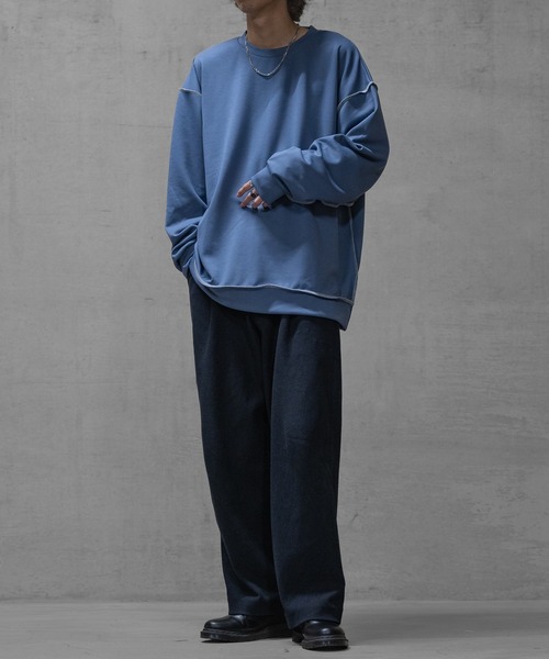 Naive magic(ナイーブマジック)の「【a】シルクタッチダンボールニット アウトステッチ クルーネックスウェット(スウェット・メンズ・ブルー/ブラック/ホワイト・LARGE/MEDIUM)」の22枚目の写真