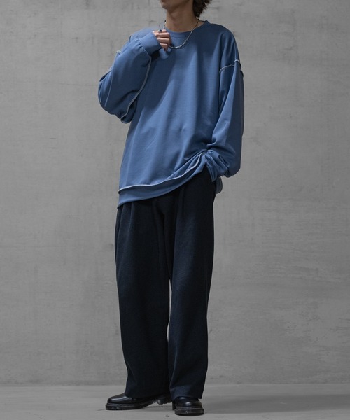 Naive magic(ナイーブマジック)の「【a】シルクタッチダンボールニット アウトステッチ クルーネックスウェット(スウェット・メンズ・ブルー/ブラック/ホワイト・LARGE/MEDIUM)」の21枚目の写真