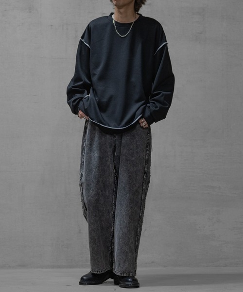 Naive magic(ナイーブマジック)の「【a】シルクタッチダンボールニット アウトステッチ クルーネックスウェット(スウェット・メンズ・ブルー/ブラック/ホワイト・LARGE/MEDIUM)」の16枚目の写真