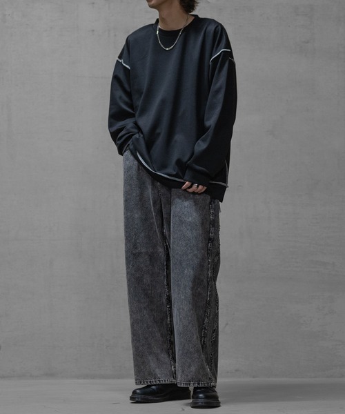 Naive magic(ナイーブマジック)の「【a】シルクタッチダンボールニット アウトステッチ クルーネックスウェット(スウェット・メンズ・ブルー/ブラック/ホワイト・LARGE/MEDIUM)」の17枚目の写真