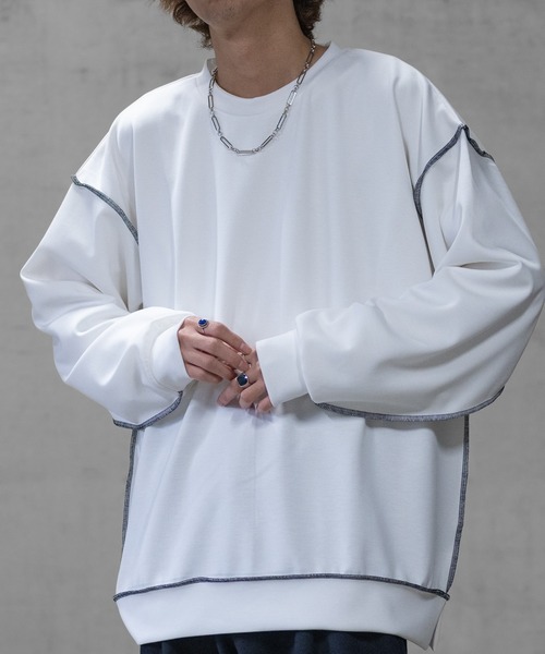 Naive magic(ナイーブマジック)の「【a】シルクタッチダンボールニット アウトステッチ クルーネックスウェット(スウェット・メンズ・ブルー/ブラック/ホワイト・LARGE/MEDIUM)」の8枚目の写真