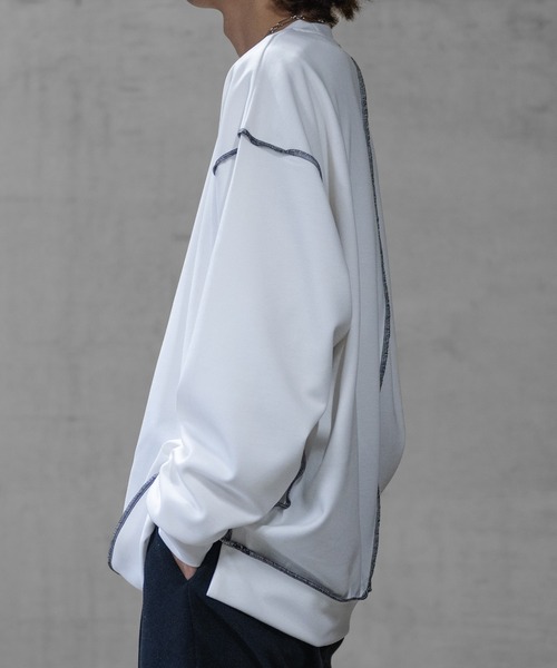 Naive magic(ナイーブマジック)の「【a】シルクタッチダンボールニット アウトステッチ クルーネックスウェット(スウェット・メンズ・ブルー/ブラック/ホワイト・LARGE/MEDIUM)」の9枚目の写真