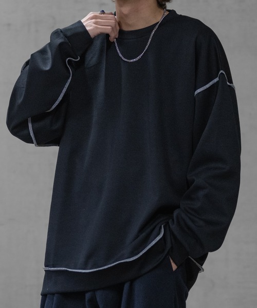 Naive magic(ナイーブマジック)の「【a】シルクタッチダンボールニット アウトステッチ クルーネックスウェット(スウェット・メンズ・ブルー/ブラック/ホワイト・LARGE/MEDIUM)」の13枚目の写真