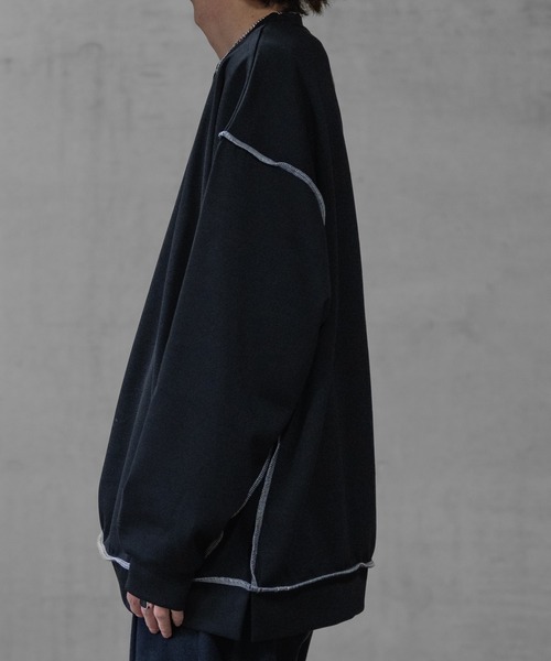 Naive magic(ナイーブマジック)の「【a】シルクタッチダンボールニット アウトステッチ クルーネックスウェット(スウェット・メンズ・ブルー/ブラック/ホワイト・LARGE/MEDIUM)」の14枚目の写真