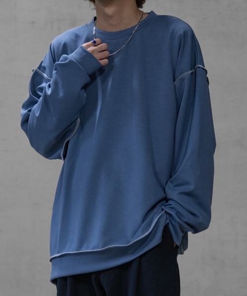 Naive magic(ナイーブマジック)の「【a】シルクタッチダンボールニット アウトステッチ クルーネックスウェット(スウェット・メンズ・ブルー/ブラック/ホワイト・LARGE/MEDIUM)」の18枚目の写真