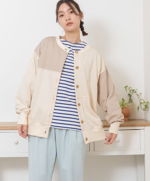 POU DOU DOU(プードゥドゥ)の「裏毛パッチワークカーディガン(カーディガン/ボレロ・レディース・オレンジ/アイボリー/グレー・3)」の21枚目の写真