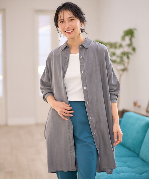 ANY（エニィ）の「ウォッシャブルデニムシャツ（シャツ/ブラウス・レディース・グレー系/ブルー系・F）」の5枚目の写真