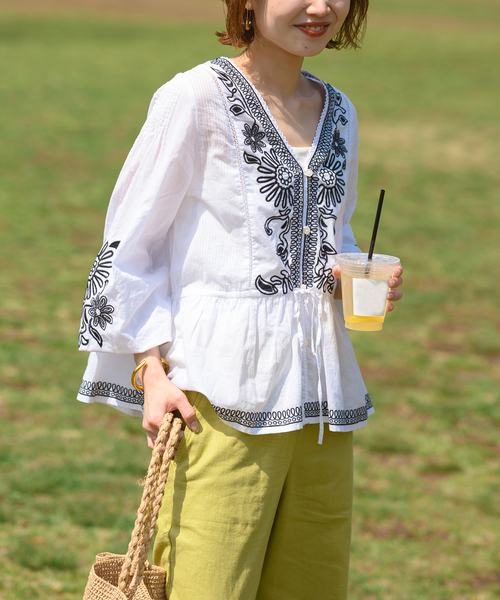 【SLOBE IENA】 ブラウス フラワー　刺繍　ブラック　羽織り　24ss 楽天市場】イエナ ブラウス 花の通販