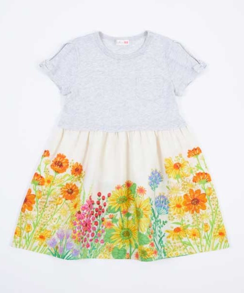 KP（ケーピー）の「花パネルプリントのドッキング半袖ワンピース(100～130cm)（ワンピース・キッズ・オフホワイト・100cm/110cm/120cm/130cm）」の4枚目の写真