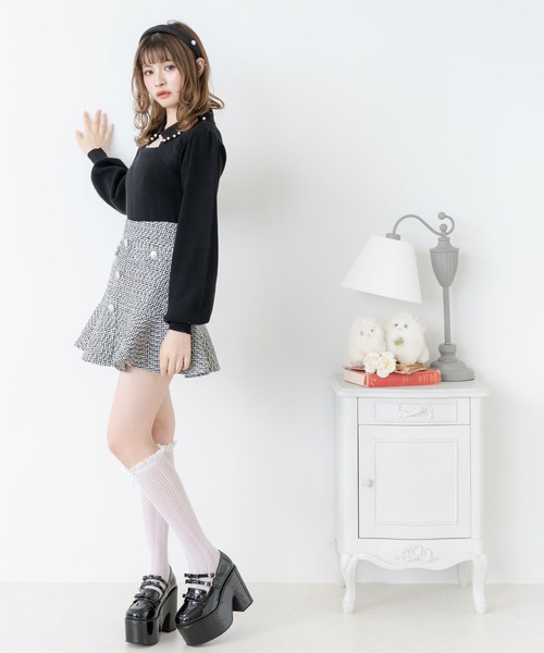 DearMyLoveRose(ディアマイラブローズ)の「ビジューボタンツイードフリルスカート(スカート・レディース・ホワイト/ブラック/オフホワイト・SMALL/MEDIUM/LL/LARGE/3L)」の12枚目の写真