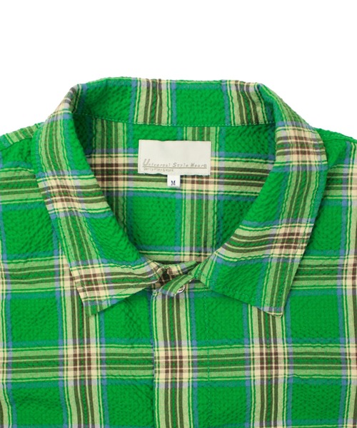 Universal Style Wear(ユニバーサルスタイルウェア)の「Universal Style Wear シアサッカー チェック ユーティリティー シャツ(シャツ/ブラウス・メンズ・ネイビー/グリーン/キャメル/ブラック・MEDIUM/LARGE/X-LARGE)」の15枚目の写真