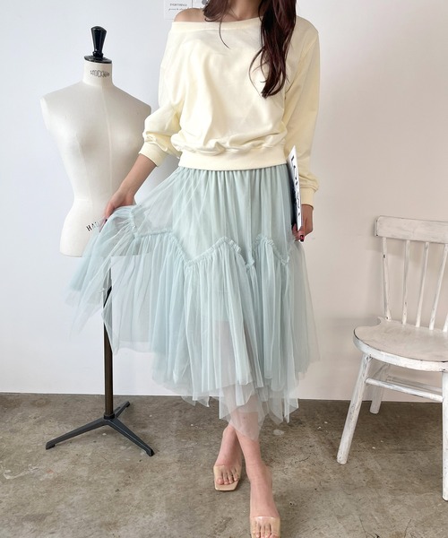 ROOPTOKYO（ループトウキョウ）の「チュールティアードフレアスカート（スカート・レディース・ブラック/ミント/アイボリー・FREE）」の3枚目の写真