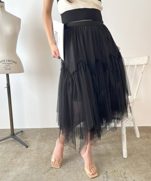 ROOPTOKYO（ループトウキョウ）の「チュールティアードフレアスカート（スカート・レディース・ブラック/ミント/アイボリー・FREE）」の9枚目の写真