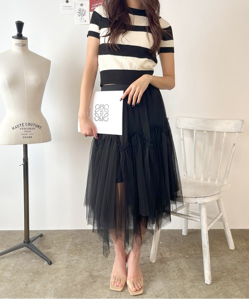 ROOPTOKYO（ループトウキョウ）の「チュールティアードフレアスカート（スカート・レディース・ブラック/ミント/アイボリー・FREE）」の10枚目の写真