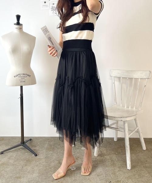 ROOPTOKYO（ループトウキョウ）の「チュールティアードフレアスカート（スカート・レディース・ブラック/ミント/アイボリー・FREE）」の14枚目の写真