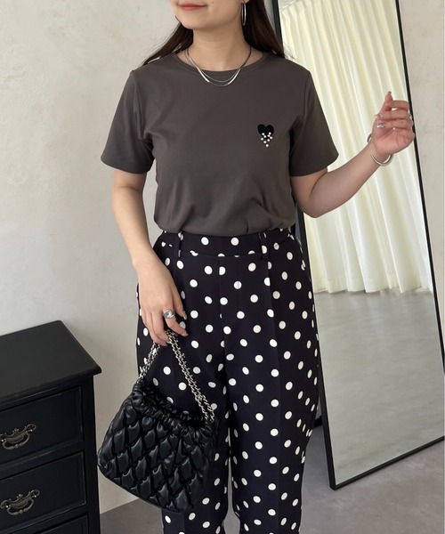 prose verse(プロズヴェール)の「フロッキーハートランダムパールTシャツ(Tシャツ/カットソー・レディース・チャコールグレー/オフホワイト・フリ-)」の15枚目の写真