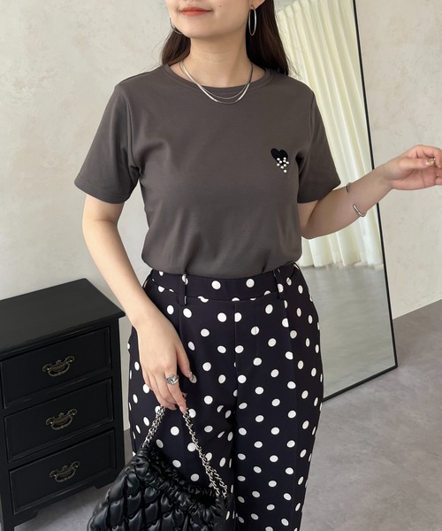 prose verse(プロズヴェール)の「フロッキーハートランダムパールTシャツ(Tシャツ/カットソー・レディース・チャコールグレー/オフホワイト・フリ-)」の17枚目の写真