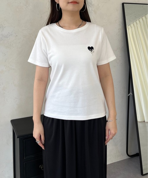 prose verse(プロズヴェール)の「フロッキーハートランダムパールTシャツ(Tシャツ/カットソー・レディース・チャコールグレー/オフホワイト・フリ-)」の8枚目の写真