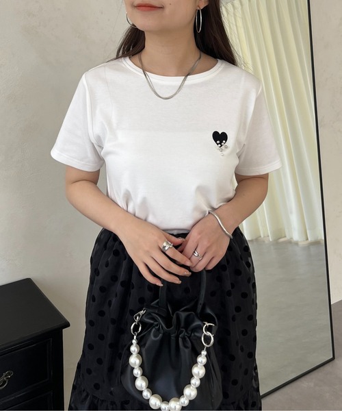 prose verse(プロズヴェール)の「フロッキーハートランダムパールTシャツ(Tシャツ/カットソー・レディース・チャコールグレー/オフホワイト・フリ-)」の22枚目の写真