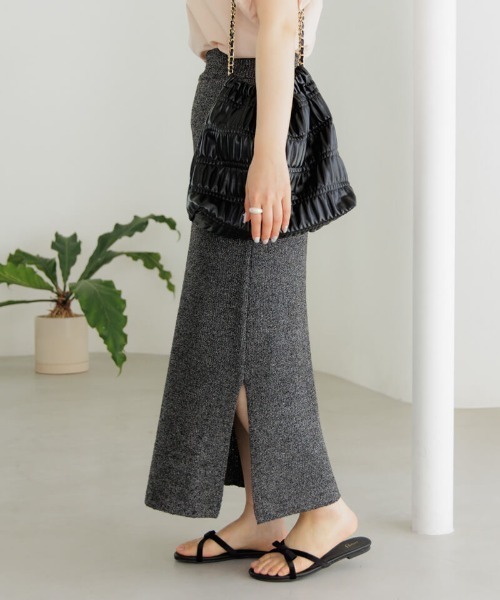 flower（フラワー）の「スリットニットスカート（スカート・レディース・ブラック/ホワイト・FREE）」の3枚目の写真