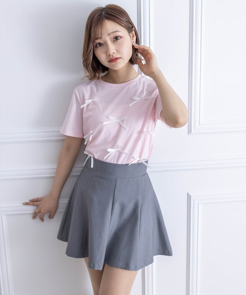 clear（クリア）の「リボンモチーフTシャツ［バレエコア フレンチ カジュアル ガーリー］≪再入荷≫（Tシャツ/カットソー・レディース・オフホワイト/ピンク/ブラック・F）」の11枚目の写真