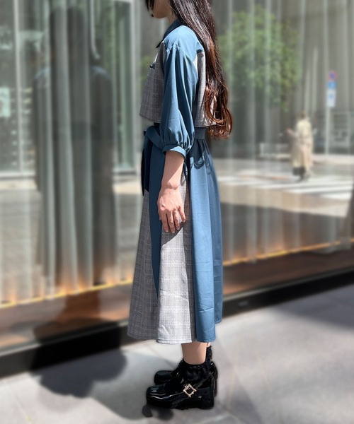 【セール】チェック×パッチワークワンピース（シャツワンピース）｜axes femme（アクシーズファム）