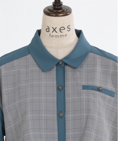 【セール】チェック×パッチワークワンピース（シャツワンピース）｜axes femme（アクシーズファム）