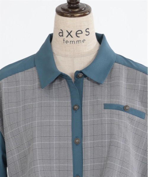【セール】チェック×パッチワークワンピース（シャツワンピース）｜axes femme（アクシーズファム）