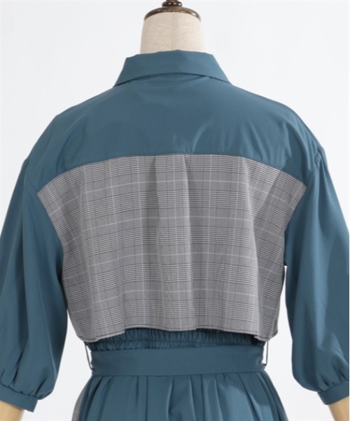 【セール】チェック×パッチワークワンピース（シャツワンピース）｜axes femme（アクシーズファム）