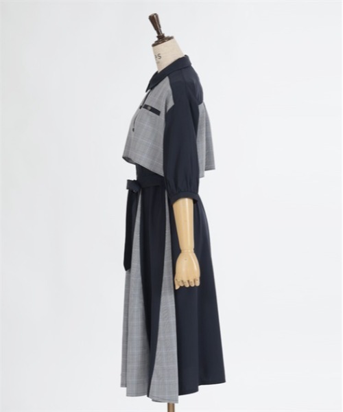 【セール】チェック×パッチワークワンピース（シャツワンピース）｜axes femme（アクシーズファム）