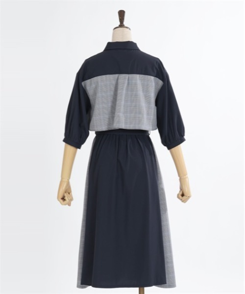 【セール】チェック×パッチワークワンピース（シャツワンピース）｜axes femme（アクシーズファム）