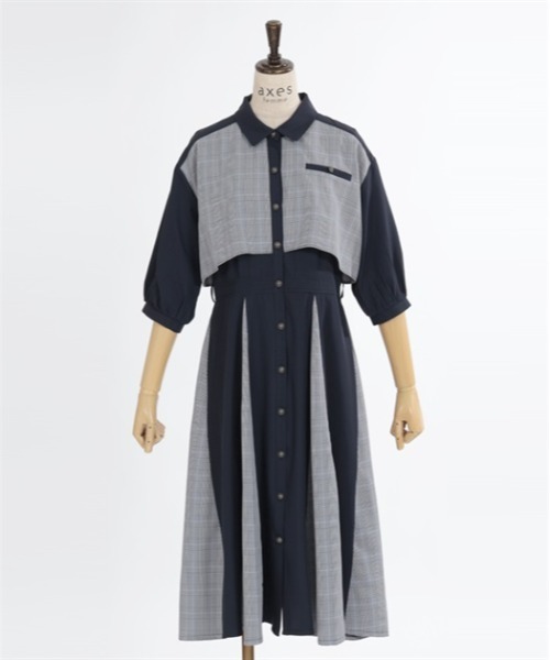 【セール】チェック×パッチワークワンピース（シャツワンピース）｜axes femme（アクシーズファム）