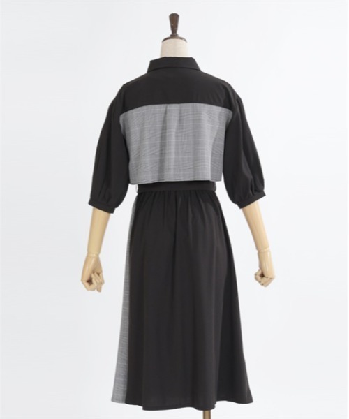 【セール】チェック×パッチワークワンピース（シャツワンピース）｜axes femme（アクシーズファム）