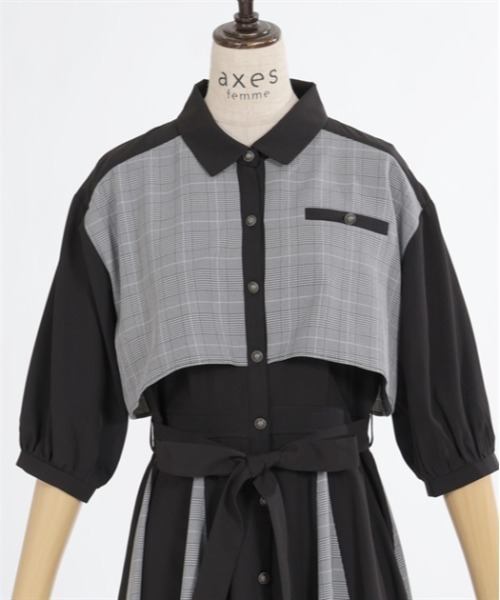 【セール】チェック×パッチワークワンピース（シャツワンピース）｜axes femme（アクシーズファム）