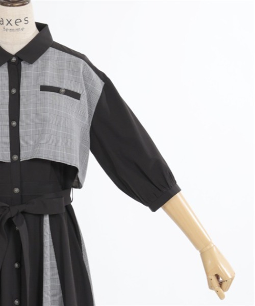 【セール】チェック×パッチワークワンピース（シャツワンピース）｜axes femme（アクシーズファム）