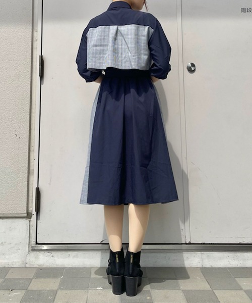 【セール】チェック×パッチワークワンピース（シャツワンピース）｜axes femme（アクシーズファム）