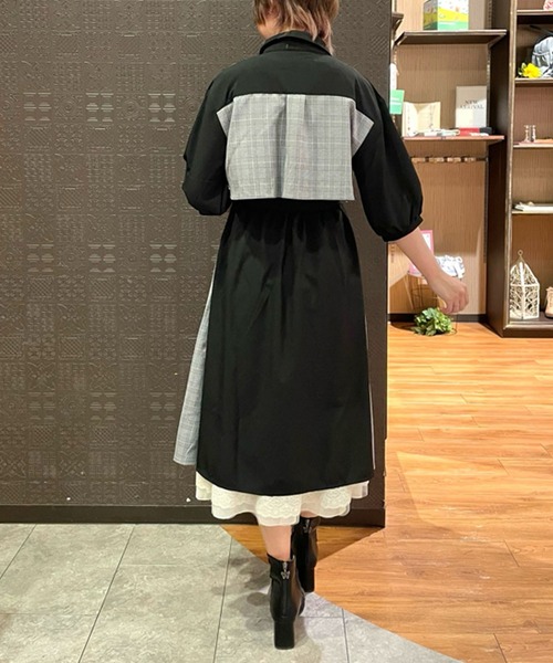 【セール】チェック×パッチワークワンピース（シャツワンピース）｜axes femme（アクシーズファム）