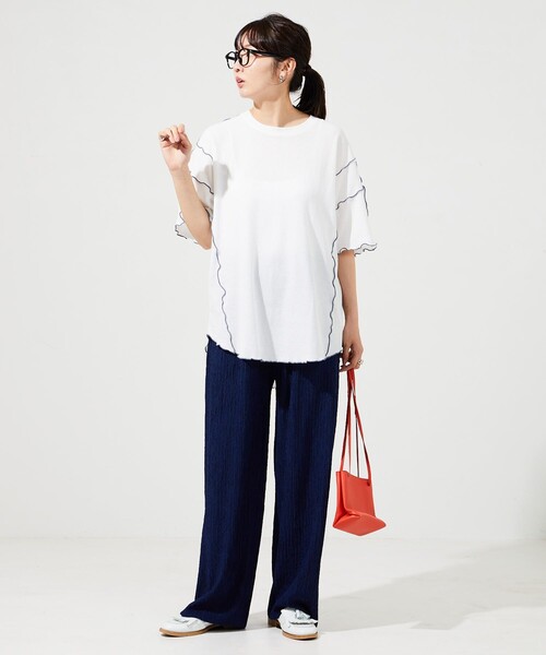 白プリーツパンツ AMBIDEX Store ○○COTTONギャバ FRILL パンツ(F OFF WHITE