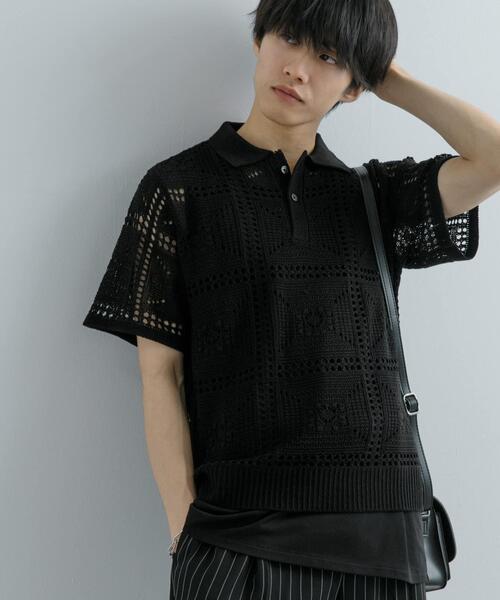 SENSE OF PLACE by URBAN RESEARCH（センスオブプレイスバイアーバンリサーチ）の「クロシェライクニットポロシャツ(5分袖)（ニット/セーター・メンズ・ライトカーキ/オレンジ/ブラック・MEDIUM/LARGE）」の5枚目の写真