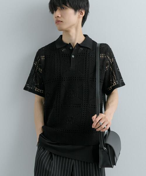 SENSE OF PLACE by URBAN RESEARCH（センスオブプレイスバイアーバンリサーチ）の「クロシェライクニットポロシャツ(5分袖)（ニット/セーター・メンズ・ライトカーキ/オレンジ/ブラック・MEDIUM/LARGE）」の6枚目の写真