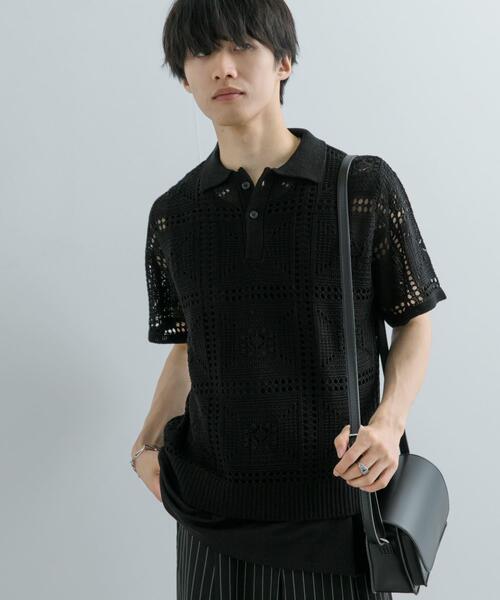 SENSE OF PLACE by URBAN RESEARCH（センスオブプレイスバイアーバンリサーチ）の「クロシェライクニットポロシャツ(5分袖)（ニット/セーター・メンズ・ライトカーキ/オレンジ/ブラック・MEDIUM/LARGE）」の8枚目の写真