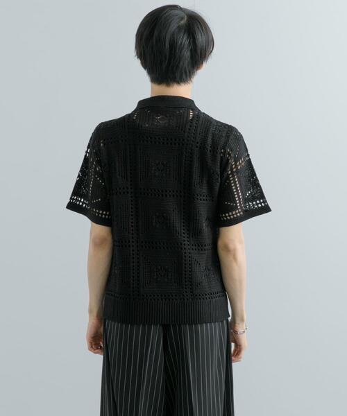 SENSE OF PLACE by URBAN RESEARCH（センスオブプレイスバイアーバンリサーチ）の「クロシェライクニットポロシャツ(5分袖)（ニット/セーター・メンズ・ライトカーキ/オレンジ/ブラック・MEDIUM/LARGE）」の14枚目の写真