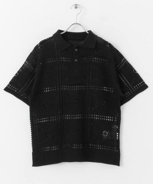 SENSE OF PLACE by URBAN RESEARCH（センスオブプレイスバイアーバンリサーチ）の「クロシェライクニットポロシャツ(5分袖)（ニット/セーター・メンズ・ライトカーキ/オレンジ/ブラック・MEDIUM/LARGE）」の15枚目の写真