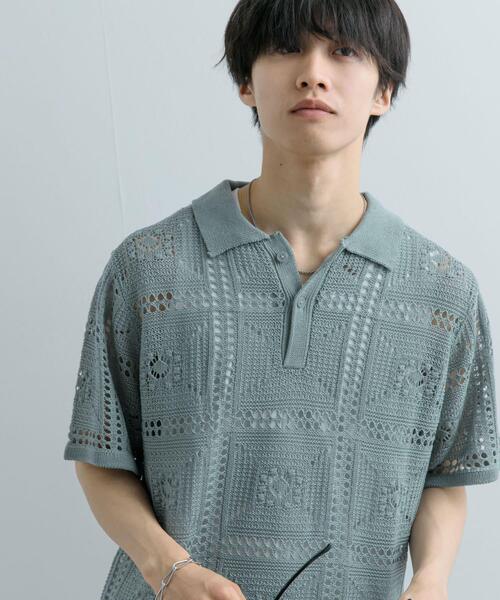 SENSE OF PLACE by URBAN RESEARCH（センスオブプレイスバイアーバンリサーチ）の「クロシェライクニットポロシャツ(5分袖)（ニット/セーター・メンズ・ライトカーキ/オレンジ/ブラック・MEDIUM/LARGE）」の17枚目の写真