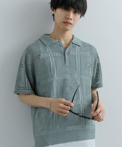 SENSE OF PLACE by URBAN RESEARCH（センスオブプレイスバイアーバンリサーチ）の「クロシェライクニットポロシャツ(5分袖)（ニット/セーター・メンズ・ライトカーキ/オレンジ/ブラック・MEDIUM/LARGE）」の18枚目の写真