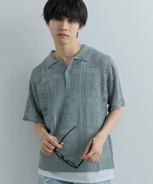 SENSE OF PLACE by URBAN RESEARCH（センスオブプレイスバイアーバンリサーチ）の「クロシェライクニットポロシャツ(5分袖)（ニット/セーター・メンズ・ライトカーキ/オレンジ/ブラック・MEDIUM/LARGE）」の19枚目の写真