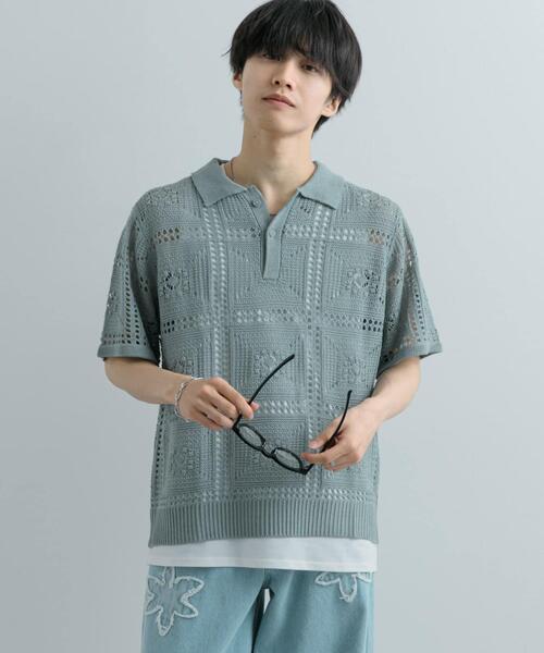 SENSE OF PLACE by URBAN RESEARCH（センスオブプレイスバイアーバンリサーチ）の「クロシェライクニットポロシャツ(5分袖)（ニット/セーター・メンズ・ライトカーキ/オレンジ/ブラック・MEDIUM/LARGE）」の20枚目の写真